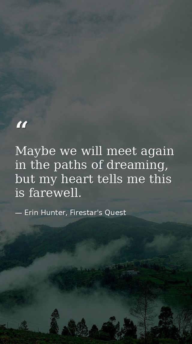 Maybe we will meet again in the paths of dreaming, but my heart tells me this is farewell. — Erin Hunter, Firestar's Quest