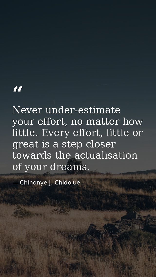 Never under-estimate your effort, no matter how little. Every effort, little or great is a step closer towards the actua — Chinonye J. Chidolue