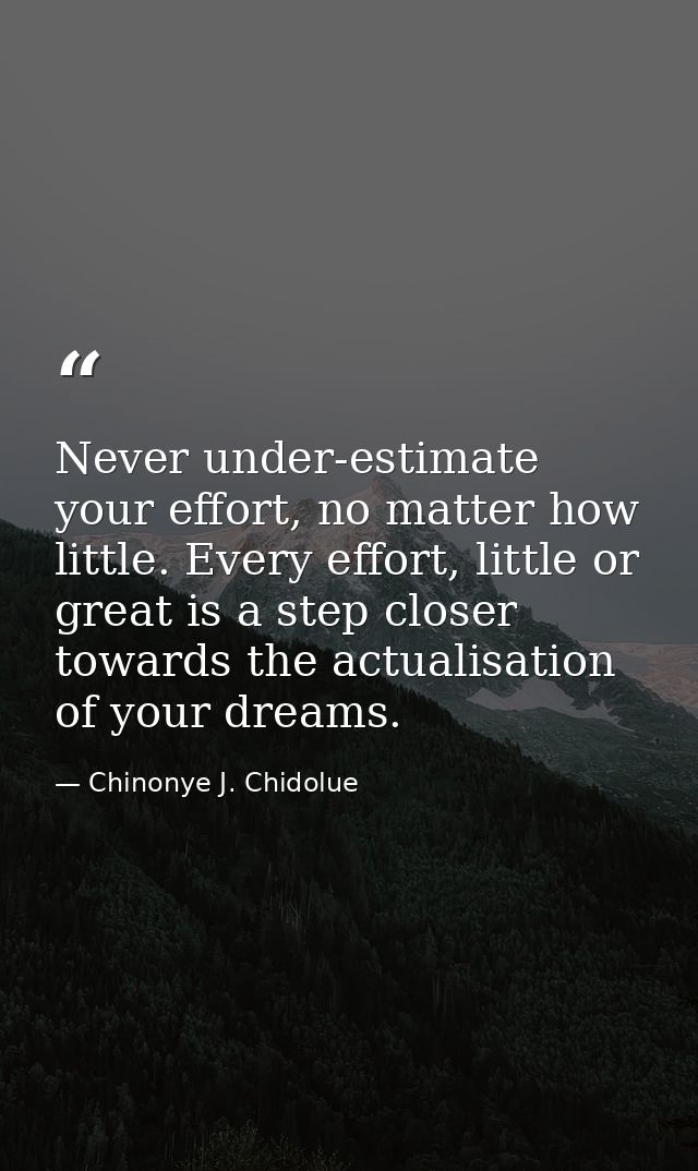 Never under-estimate your effort, no matter how little. Every effort, little or great is a step closer towards the actua — Chinonye J. Chidolue