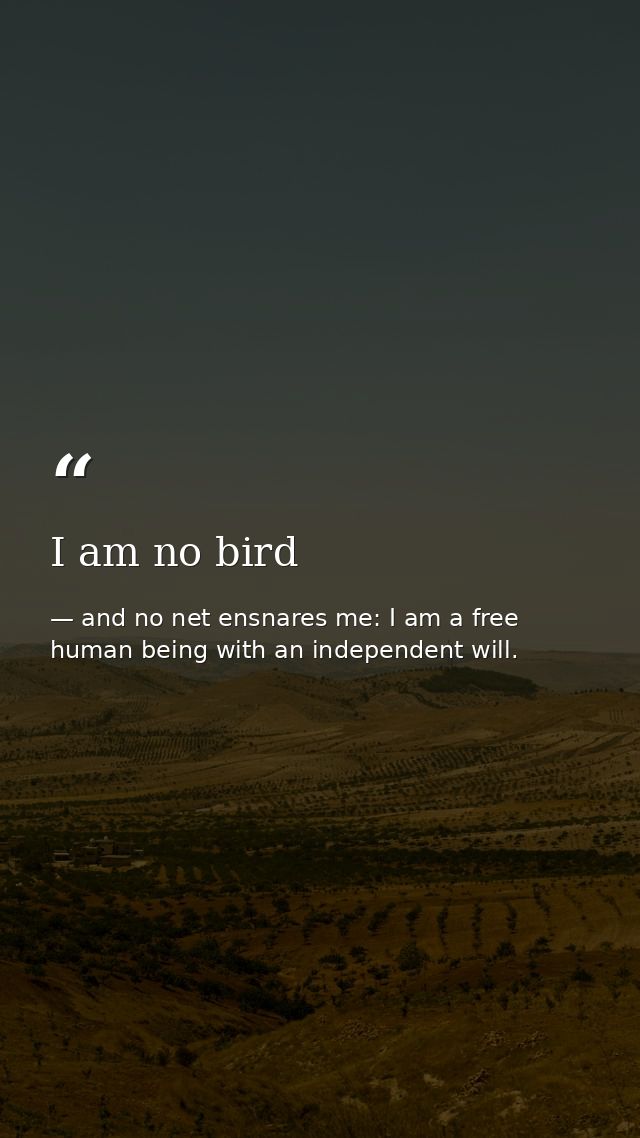 I am no bird — and no net ensnares me: I am a free human being with an independent will.
