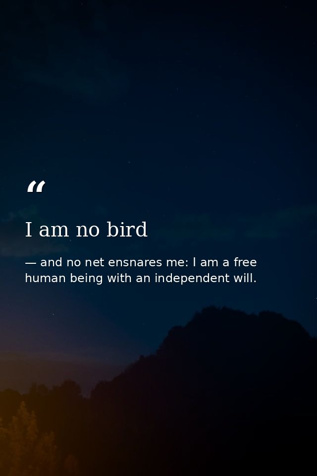 I am no bird — and no net ensnares me: I am a free human being with an independent will.