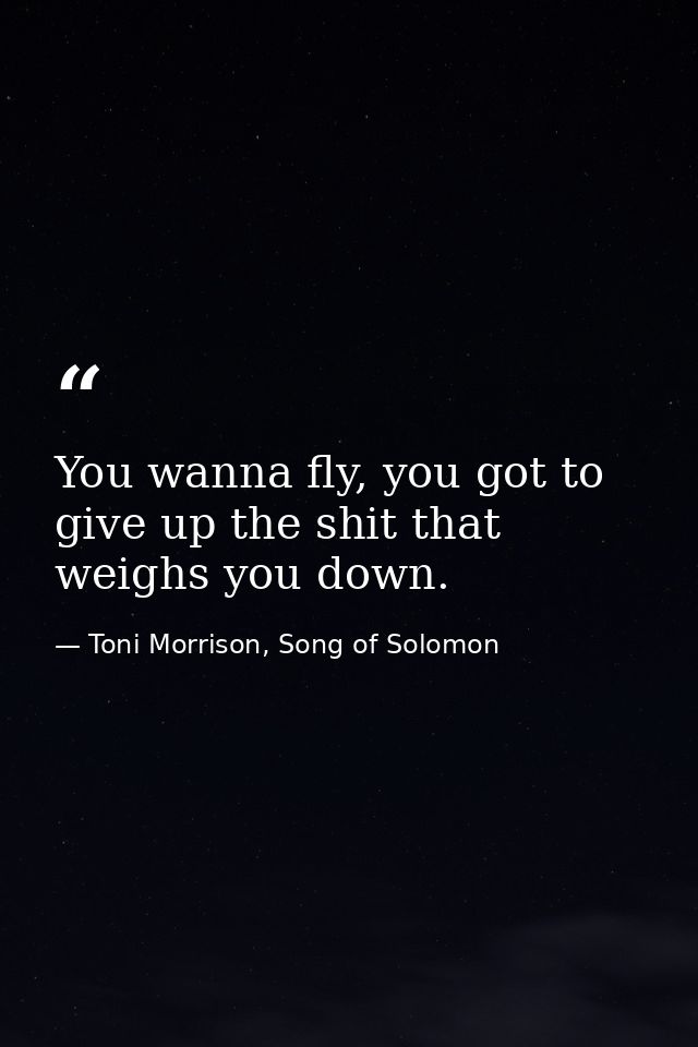 You wanna fly, you got to give up the shit that weighs you down. — Toni Morrison, Song of Solomon