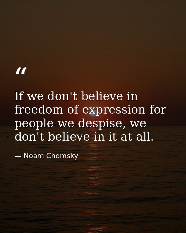 If we don't believe in freedom of expression for people we despise, we don't believe in it at all. — Noam Chomsky