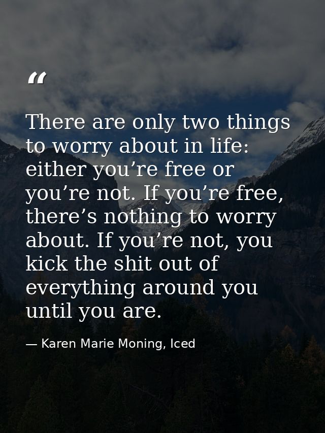 There are only two things to worry about in life: either you’re free or you’re not. If you’re free, there’s nothing to w — Karen Marie Moning, Iced