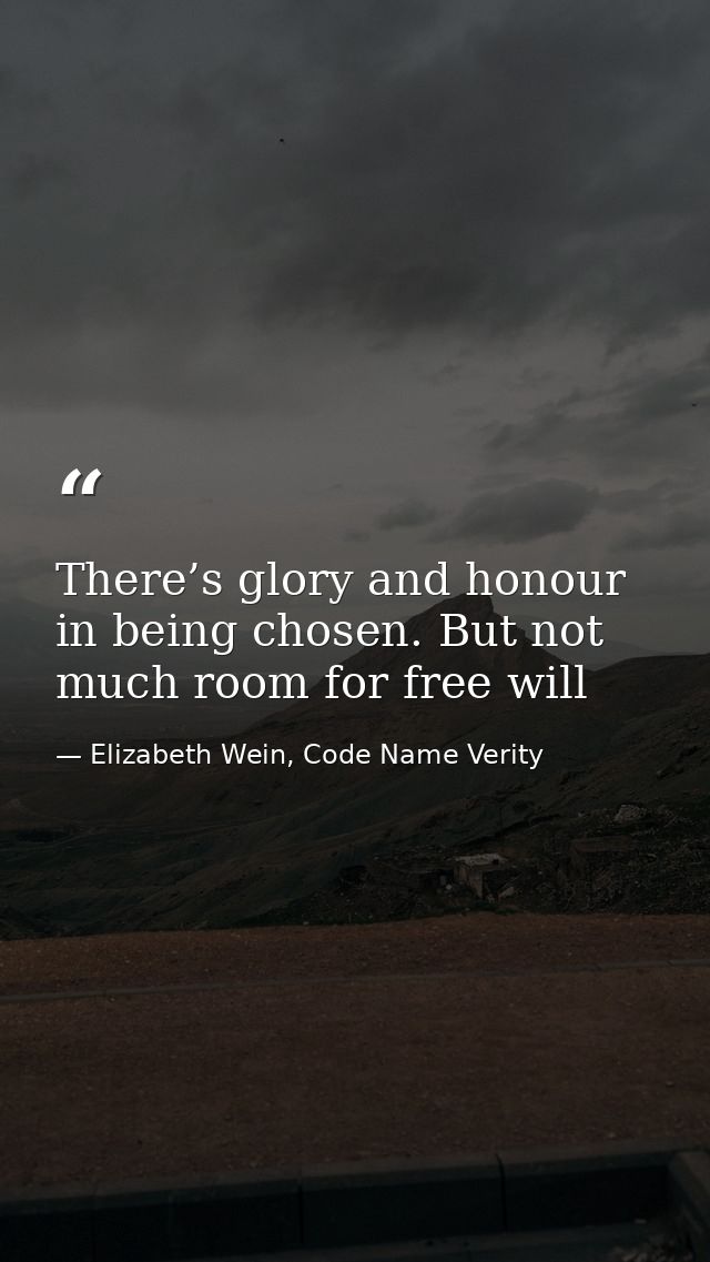 There’s glory and honour in being chosen. But not much room for free will — Elizabeth Wein, Code Name Verity