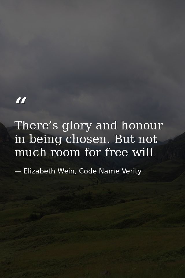 There’s glory and honour in being chosen. But not much room for free will — Elizabeth Wein, Code Name Verity