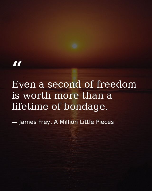 Even a second of freedom is worth more than a lifetime of bondage. — James Frey, A Million Little Pieces