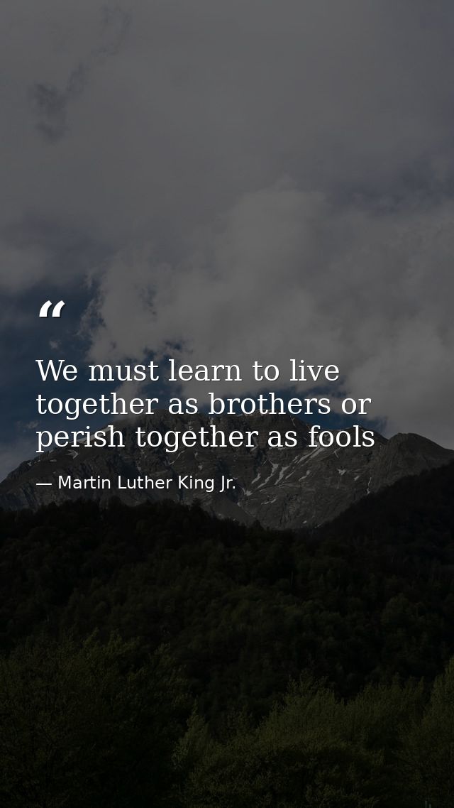 We must learn to live together as brothers or perish together as fools — Martin Luther King Jr.