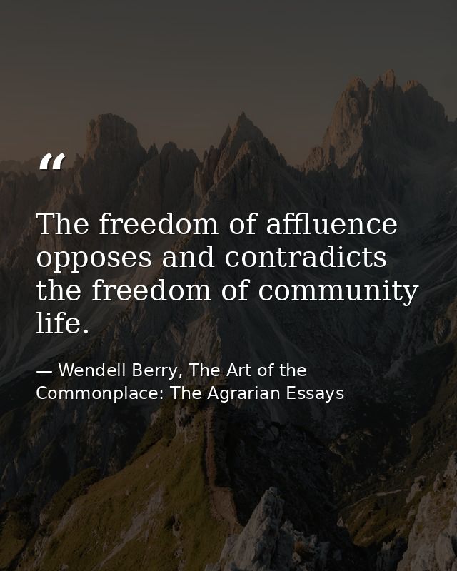 The freedom of affluence opposes and contradicts the freedom of community life. — Wendell Berry, The Art of the Commonplace: The Agrarian Essays