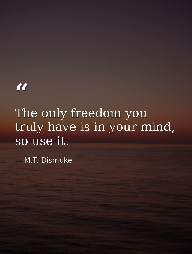 The only freedom you truly have is in your mind, so use it. — M.T. Dismuke