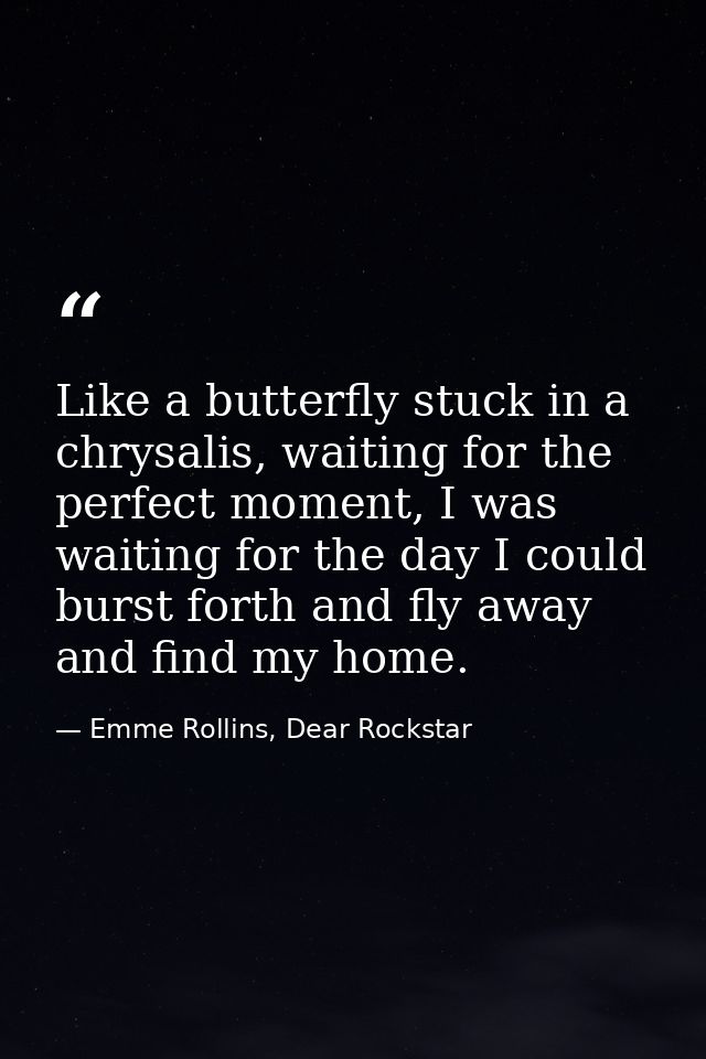 Like a butterfly stuck in a chrysalis, waiting for the perfect moment, I was waiting for the day I could burst forth and — Emme Rollins, Dear Rockstar