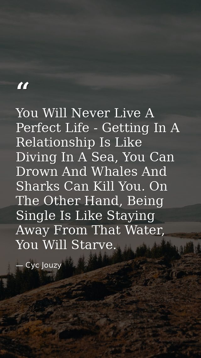 You Will Never Live A Perfect Life - Getting In A Relationship Is Like Diving In A Sea, You Can Drown And Whales And Sha — Cyc Jouzy
