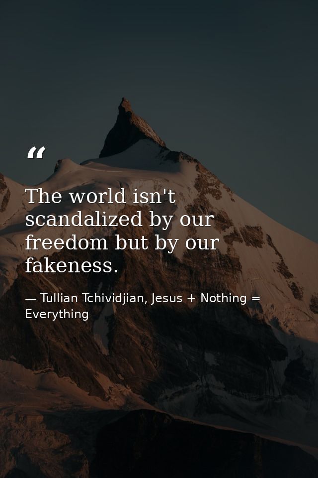 The world isn't scandalized by our freedom but by our fakeness. — Tullian Tchividjian, Jesus + Nothing = Everything