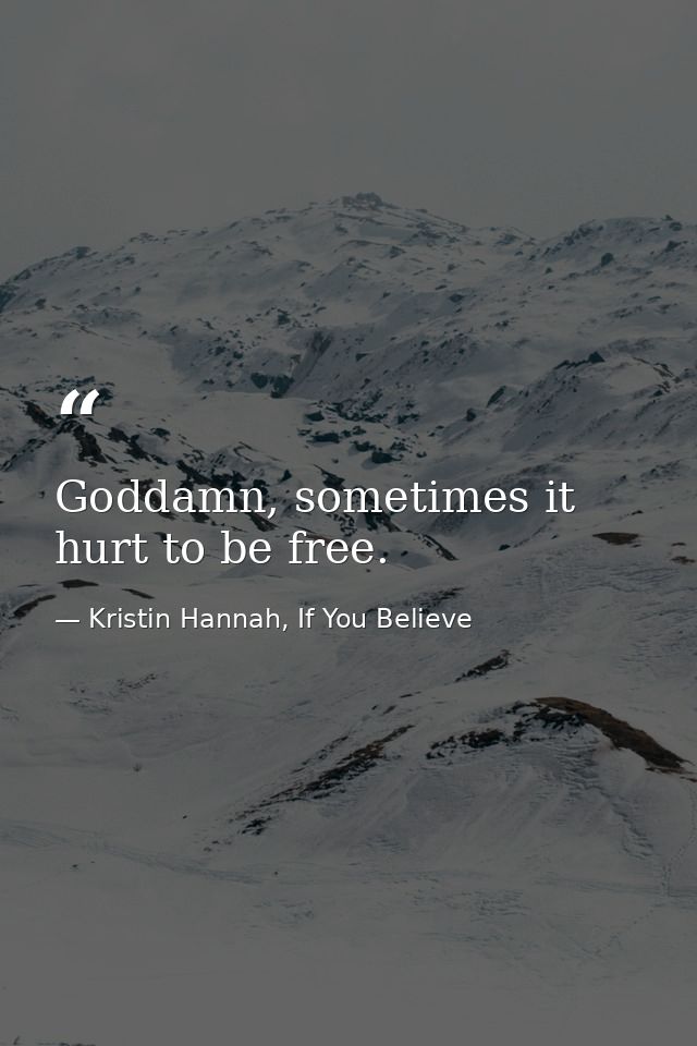 Goddamn, sometimes it hurt to be free. — Kristin Hannah, If You Believe