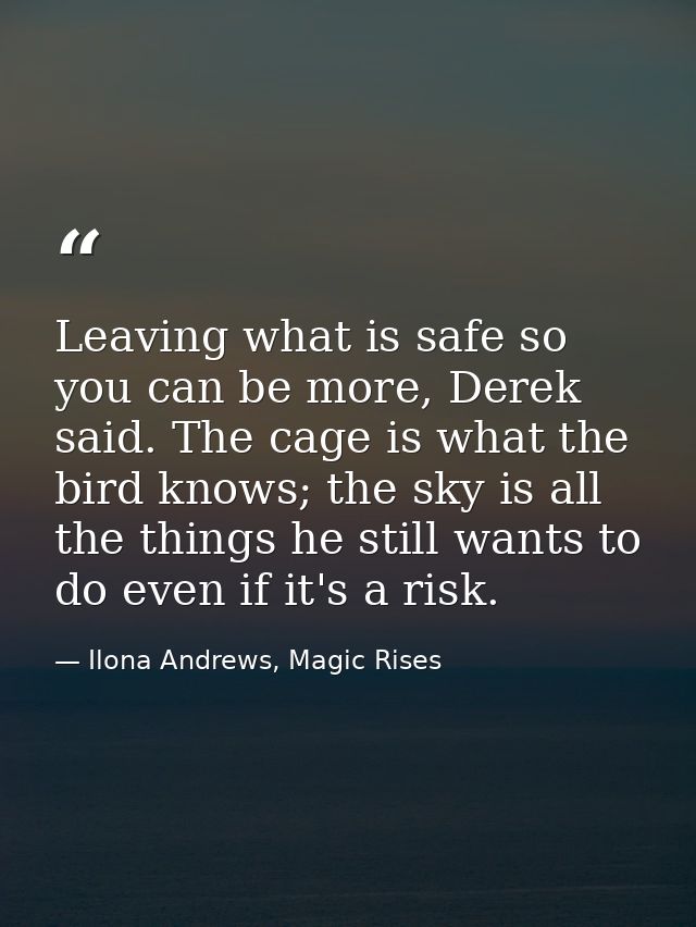 Leaving what is safe so you can be more, Derek said. The cage is what the bird knows; the sky is all the things he still — Ilona Andrews, Magic Rises