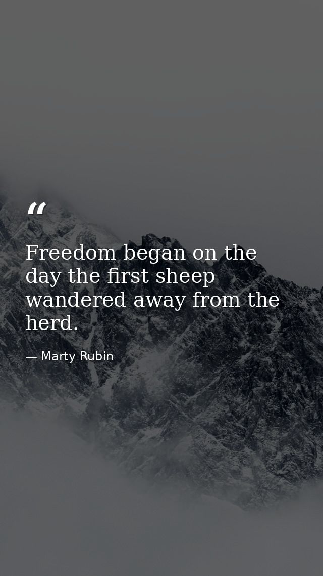 Freedom began on the day the first sheep wandered away from the herd. — Marty Rubin