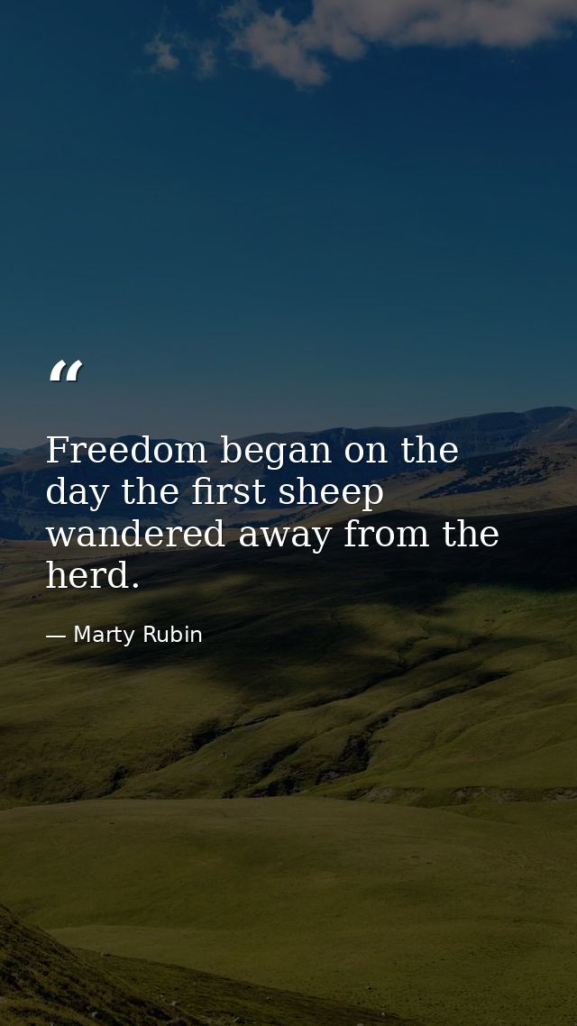 Freedom began on the day the first sheep wandered away from the herd. — Marty Rubin