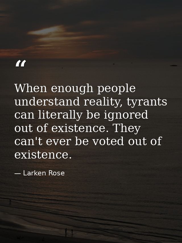 When enough people understand reality, tyrants can literally be ignored out of existence. They can't ever be voted out o — Larken Rose