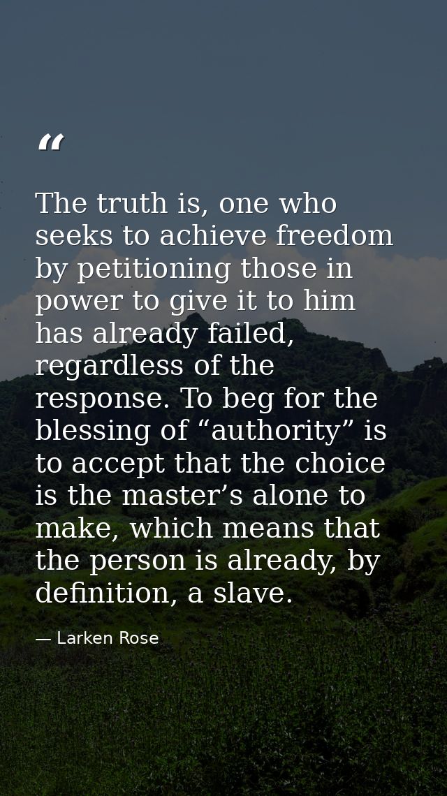 The truth is, one who seeks to achieve freedom by petitioning those in power to give it to him has already failed, regar — Larken Rose