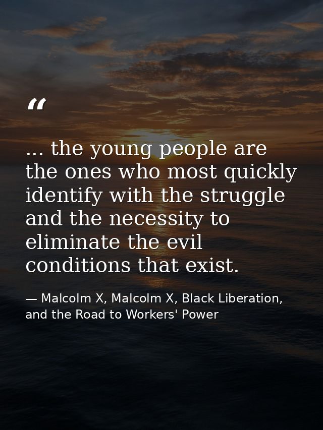... the young people are the ones who most quickly identify with the struggle and the necessity to eliminate the evil co — Malcolm X, Malcolm X, Black Liberation, and the Road to Workers' Power