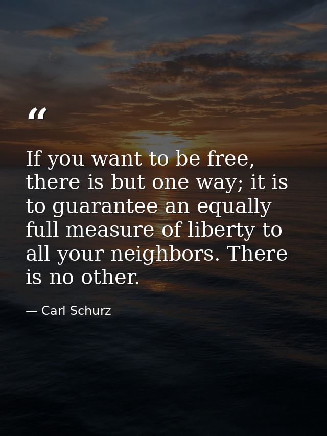 If you want to be free, there is but one way; it is to guarantee an equally full measure of liberty to all your neighbor — Carl Schurz