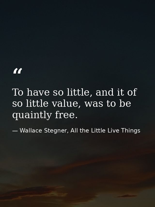 To have so little, and it of so little value, was to be quaintly free. — Wallace Stegner, All the Little Live Things