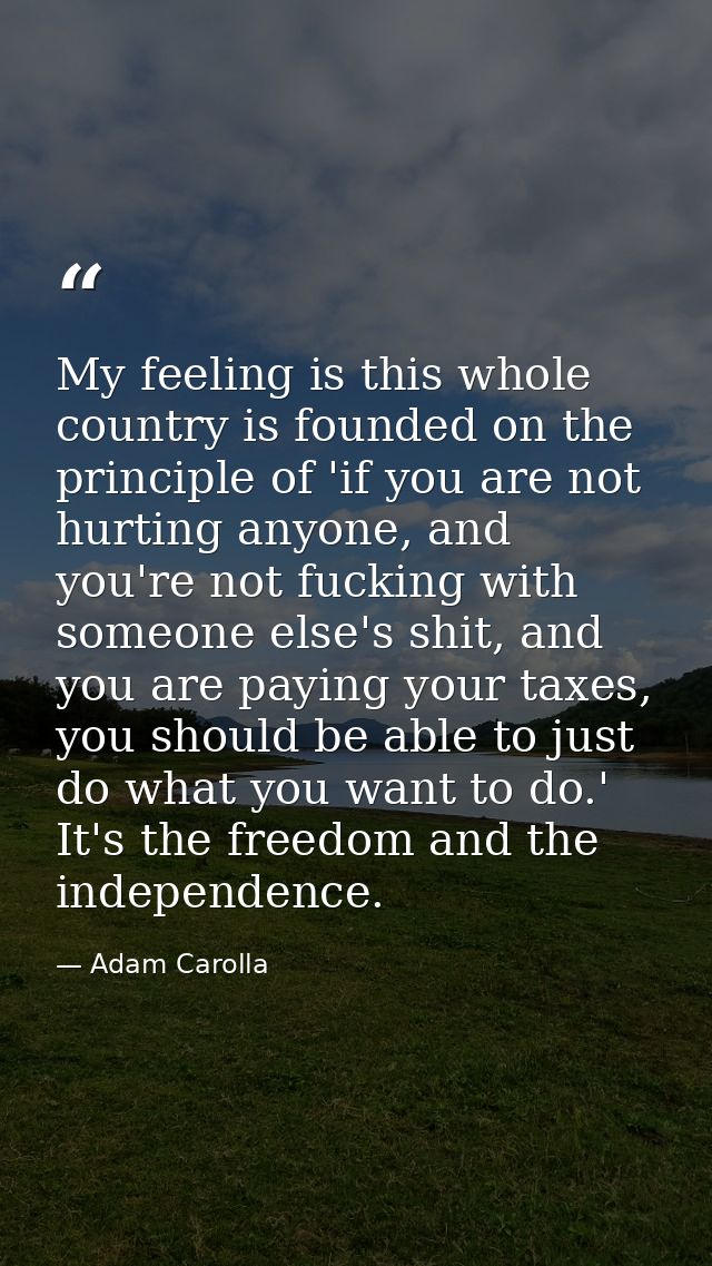 My feeling is this whole country is founded on the principle of 'if you are not hurting anyone, and you're not fucking w — Adam Carolla