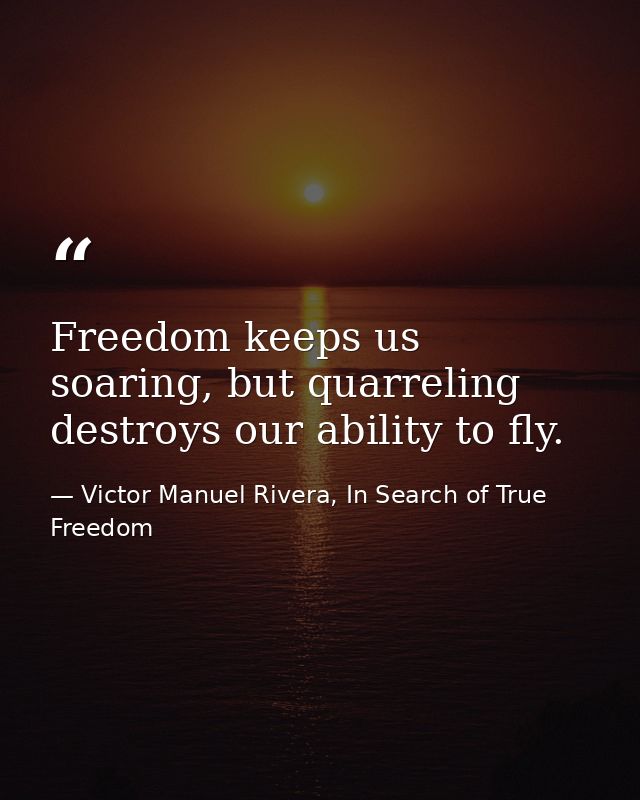 Freedom keeps us soaring, but quarreling destroys our ability to fly. — Victor Manuel Rivera, In Search of True Freedom