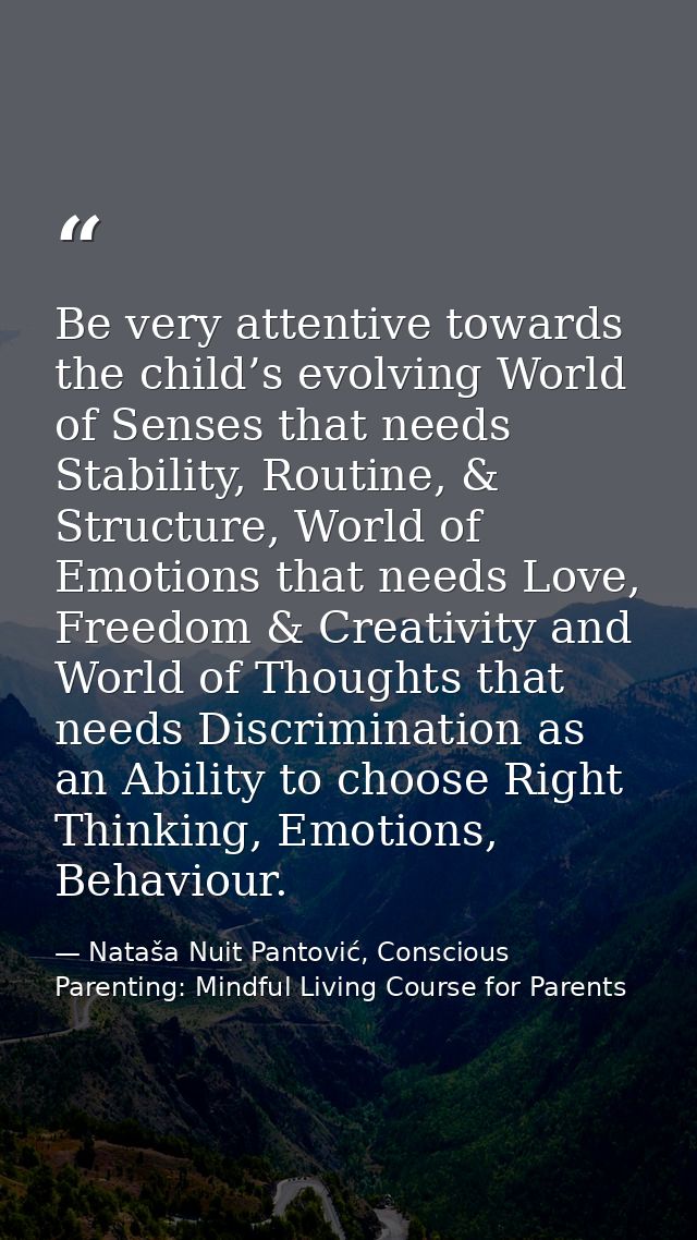 Be very attentive towards the child’s evolving World of Senses that needs Stability, Routine, & Structure, World of Emot — Nataša Nuit Pantović, Conscious Parenting: Mindful Living Course for Parents