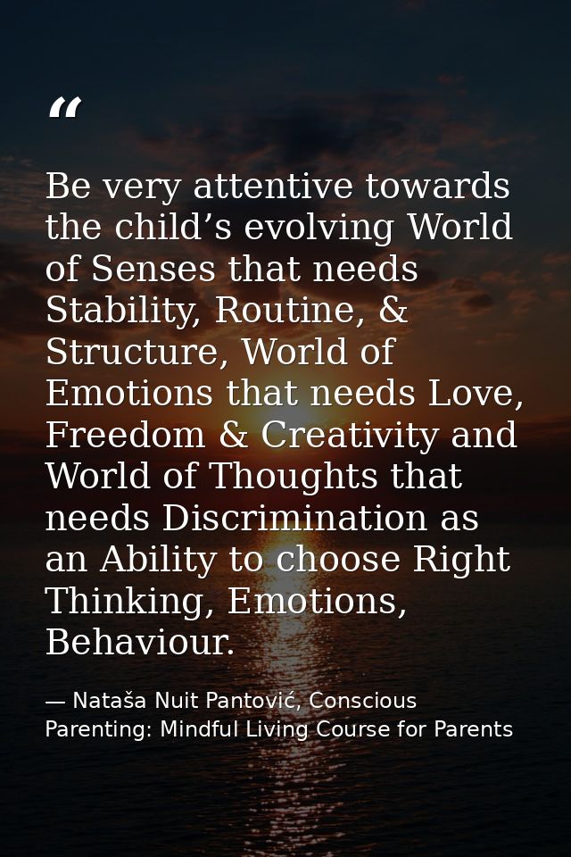 Be very attentive towards the child’s evolving World of Senses that needs Stability, Routine, & Structure, World of Emot — Nataša Nuit Pantović, Conscious Parenting: Mindful Living Course for Parents