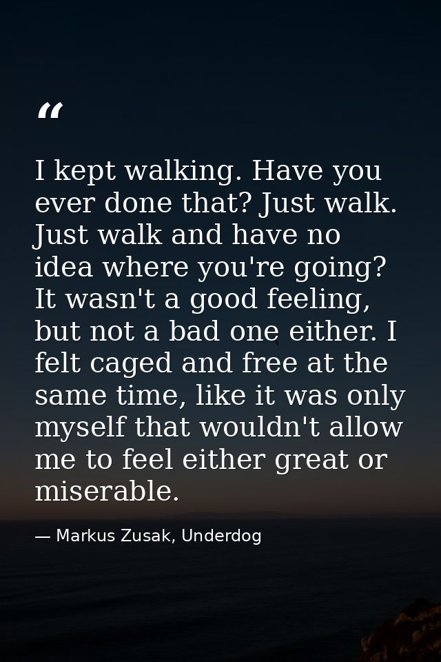I kept walking. Have you ever done that? Just walk. Just walk and have no idea where you're going? It wasn't a good feel — Markus Zusak, Underdog