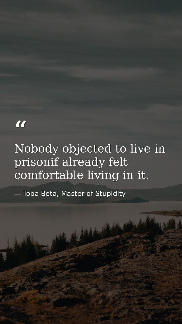 Nobody objected to live in prisonif already felt comfortable living in it. — Toba Beta, Master of Stupidity