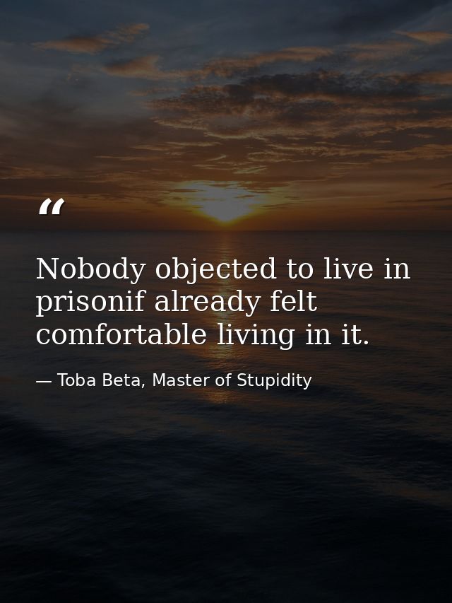 Nobody objected to live in prisonif already felt comfortable living in it. — Toba Beta, Master of Stupidity