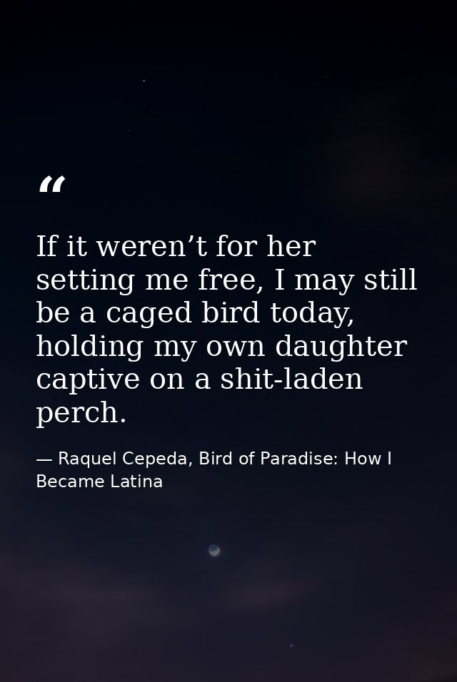 If it weren’t for her setting me free, I may still be a caged bird today, holding my own daughter captive on a shit-lade — Raquel Cepeda, Bird of Paradise: How I Became Latina