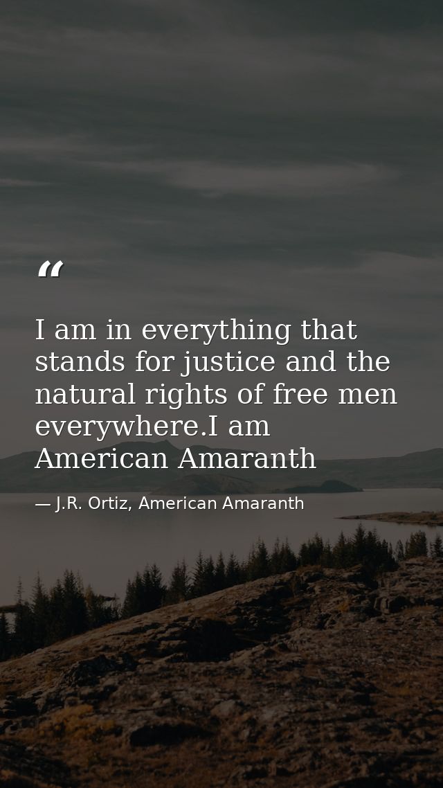 I am in everything that stands for justice and the natural rights of free men everywhere.I am American Amaranth — J.R. Ortiz, American Amaranth