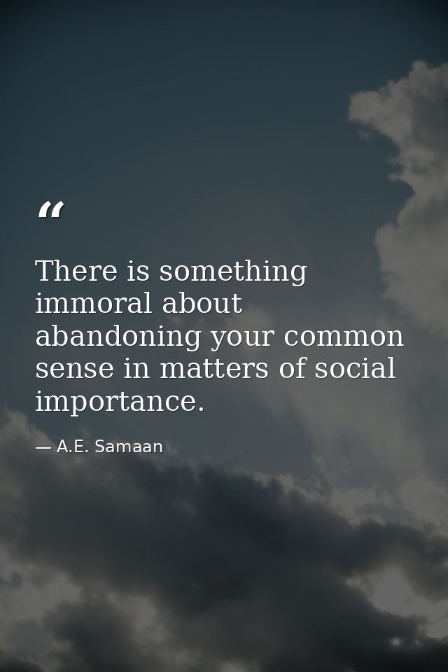 There is something immoral about abandoning your common sense in matters of social importance. — A.E. Samaan