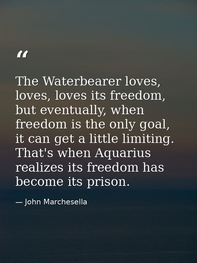 The Waterbearer loves, loves, loves its freedom, but eventually, when freedom is the only goal, it can get a little limi — John Marchesella