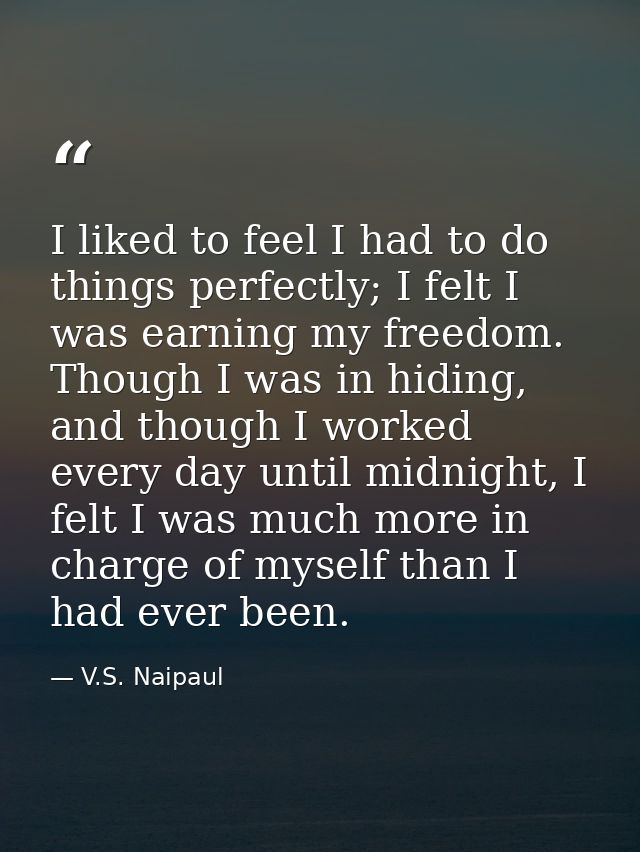 I liked to feel I had to do things perfectly; I felt I was earning my freedom. Though I was in hiding, and though I work — V.S. Naipaul