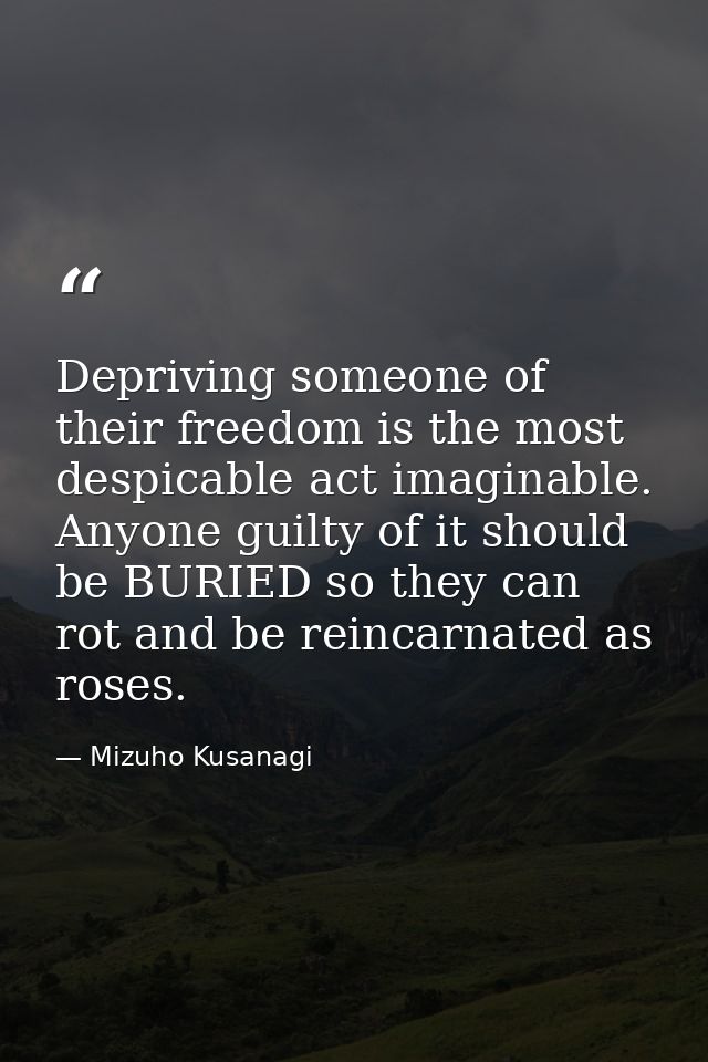 Depriving someone of their freedom is the most despicable act imaginable. Anyone guilty of it should be BURIED so they c — Mizuho Kusanagi