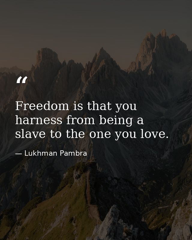 Freedom is that you harness from being a slave to the one you love. — Lukhman Pambra