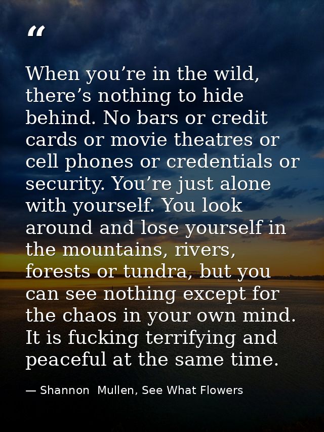 When you’re in the wild, there’s nothing to hide behind. No bars or credit cards or movie theatres or cell phones or cre — Shannon  Mullen, See What Flowers
