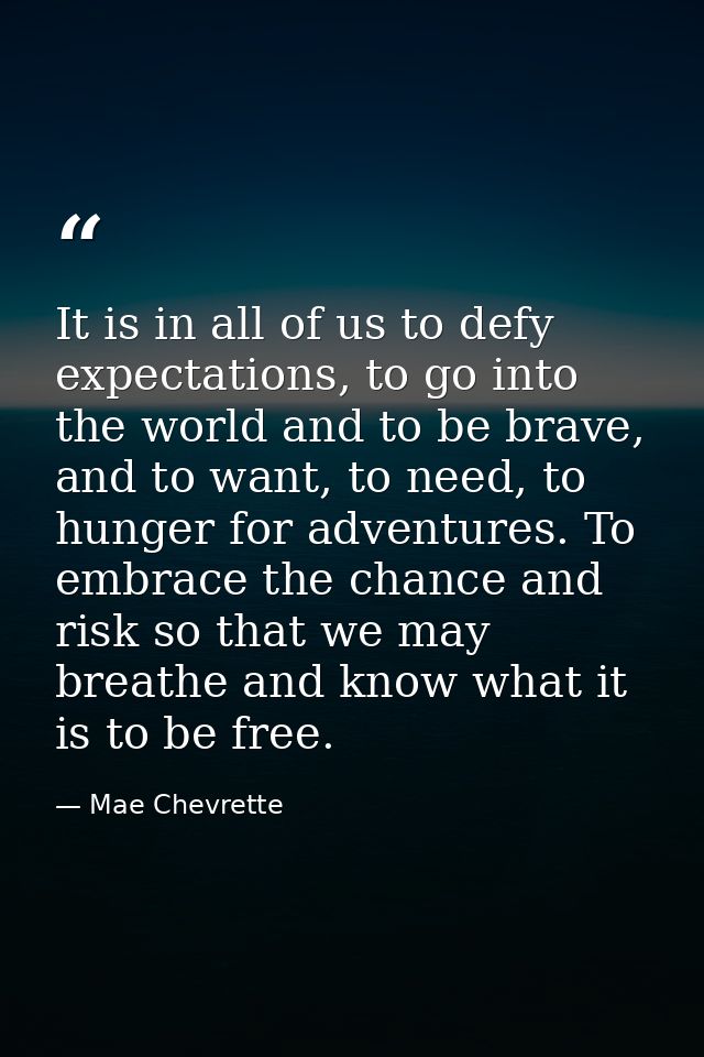 It is in all of us to defy expectations, to go into the world and to be brave, and to want, to need, to hunger for adven — Mae Chevrette