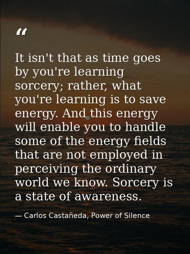 It isn't that as time goes by you're learning sorcery; rather, what you're learning is to save energy. And this energy w — Carlos Castañeda, Power of Silence