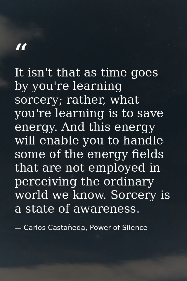 It isn't that as time goes by you're learning sorcery; rather, what you're learning is to save energy. And this energy w — Carlos Castañeda, Power of Silence
