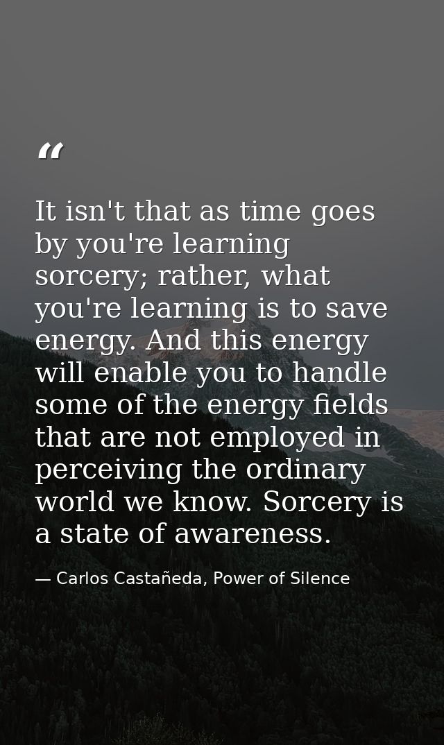It isn't that as time goes by you're learning sorcery; rather, what you're learning is to save energy. And this energy w — Carlos Castañeda, Power of Silence