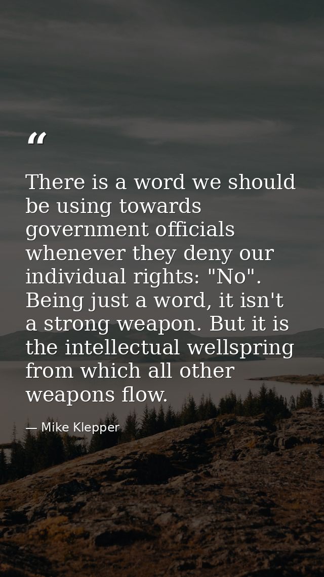 There is a word we should be using towards government officials whenever they deny our individual rights: "No". Being ju — Mike Klepper