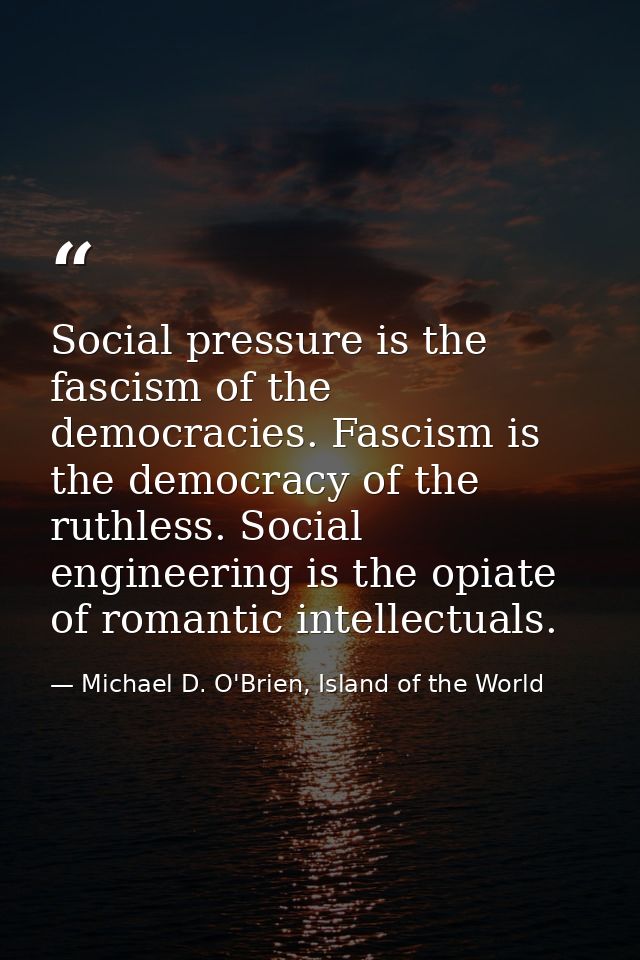 Social pressure is the fascism of the democracies. Fascism is the democracy of the ruthless. Social engineering is the o — Michael D. O'Brien, Island of the World