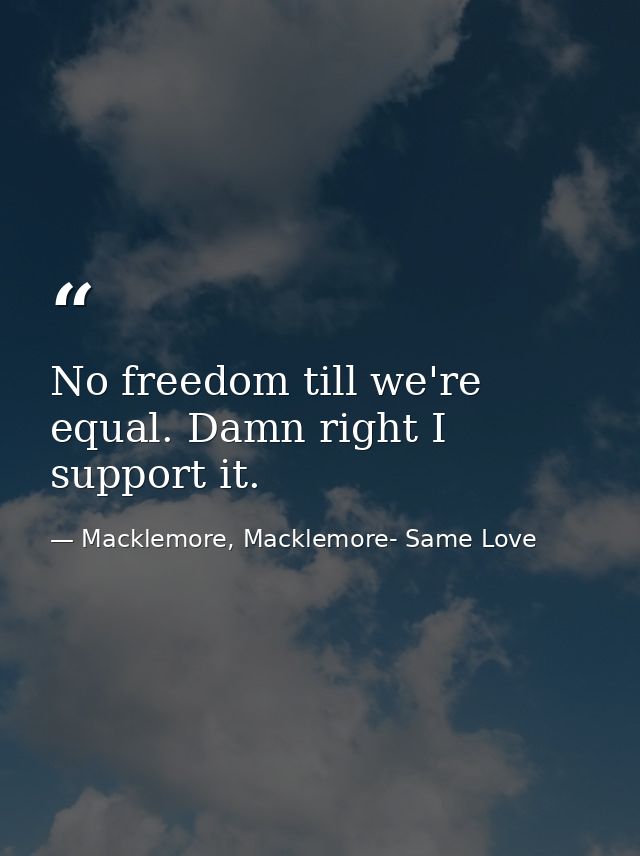 No freedom till we're equal. Damn right I support it. — Macklemore, Macklemore- Same Love