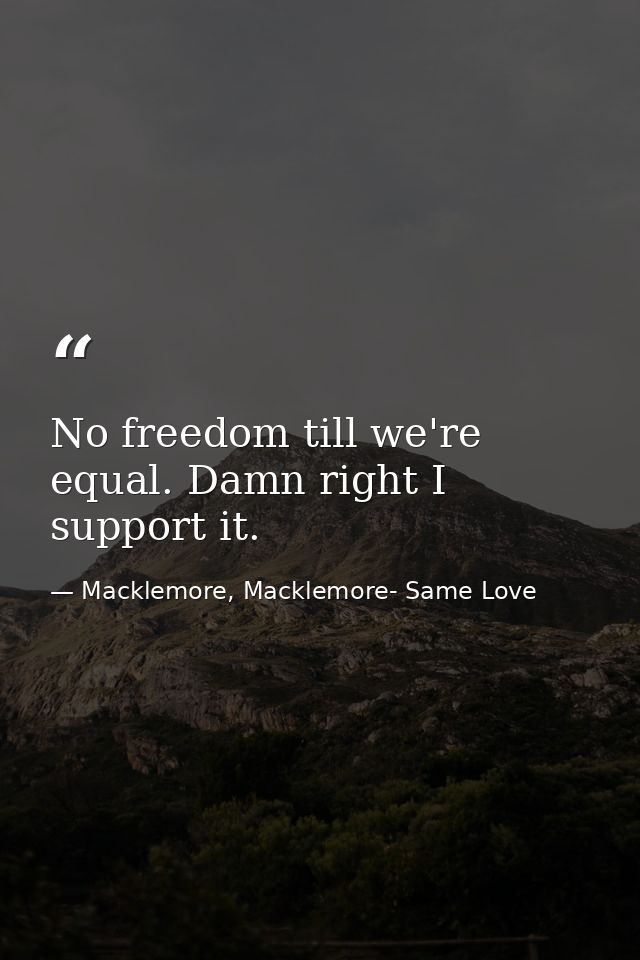 No freedom till we're equal. Damn right I support it. — Macklemore, Macklemore- Same Love