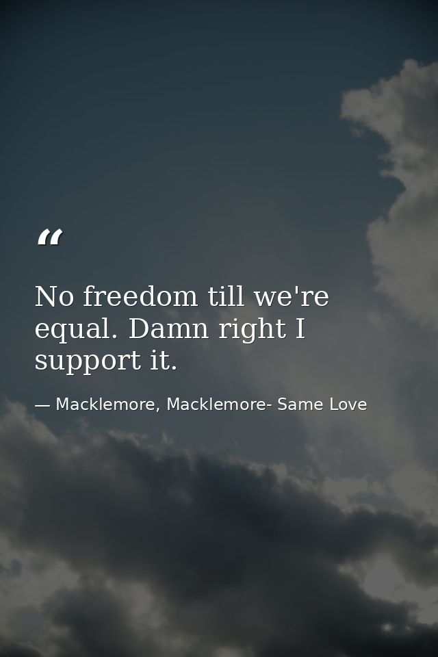 No freedom till we're equal. Damn right I support it. — Macklemore, Macklemore- Same Love